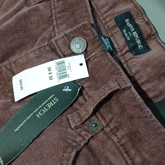 Banana Republic Men's Corduroy‎ Pants - Deep Burgundy. Sz.34 X32 Slim. NWT - Picture 2 of 16